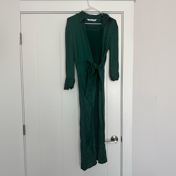 Zara | Dresses | Zara Green Satin Wrap Dress | Poshmark